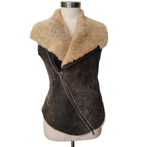 Luxurious West 14th Women's Nolita Drape Authentic Shearling Vest in Gray S to M - Picture 1 of 9